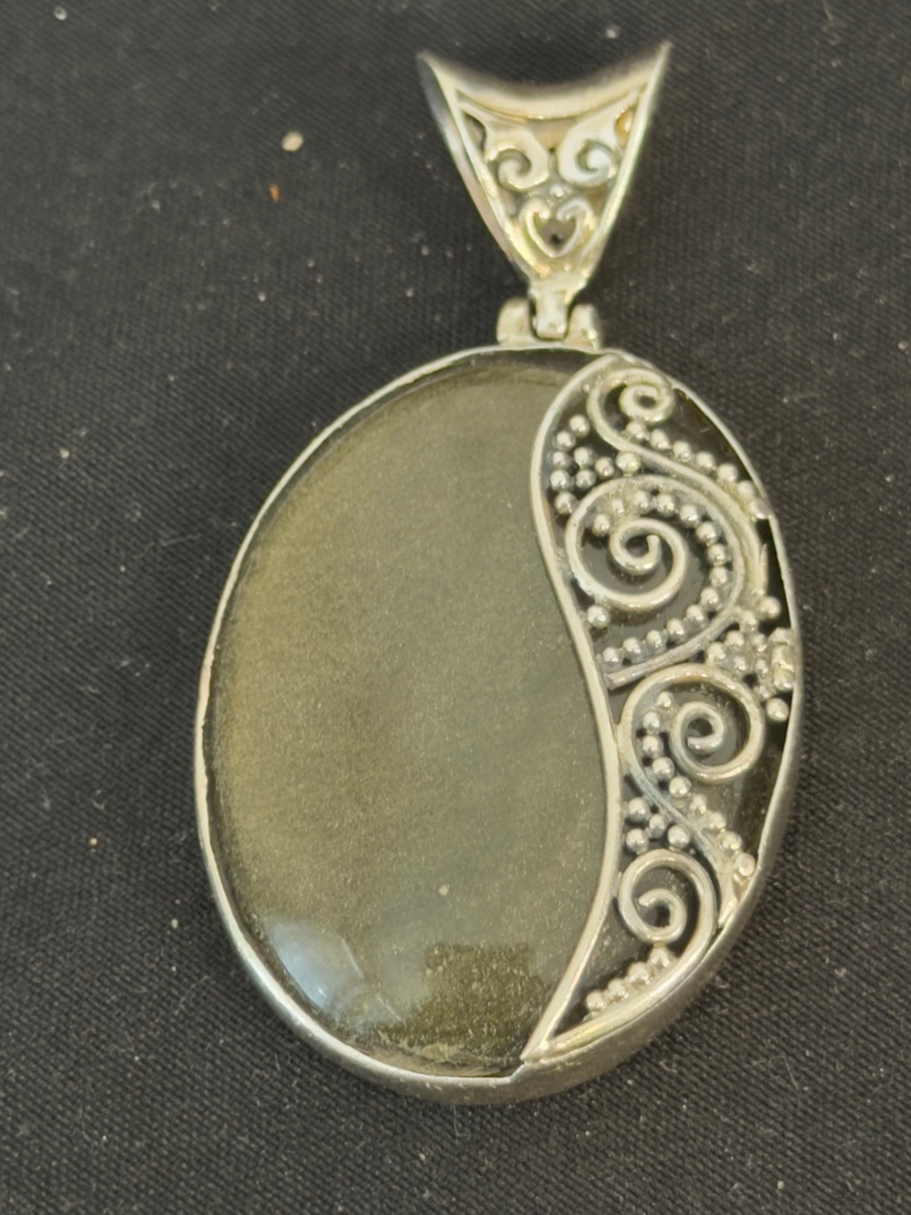 Sterling Silver Golden Sheen Obsidian Filigree Pendant